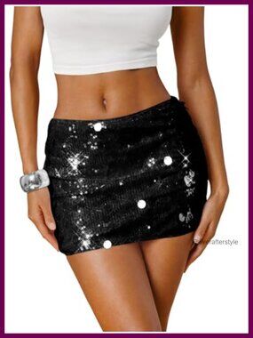 Sequin Mini Skirt Bodycon Low Rise Stretchy Party Club Festival